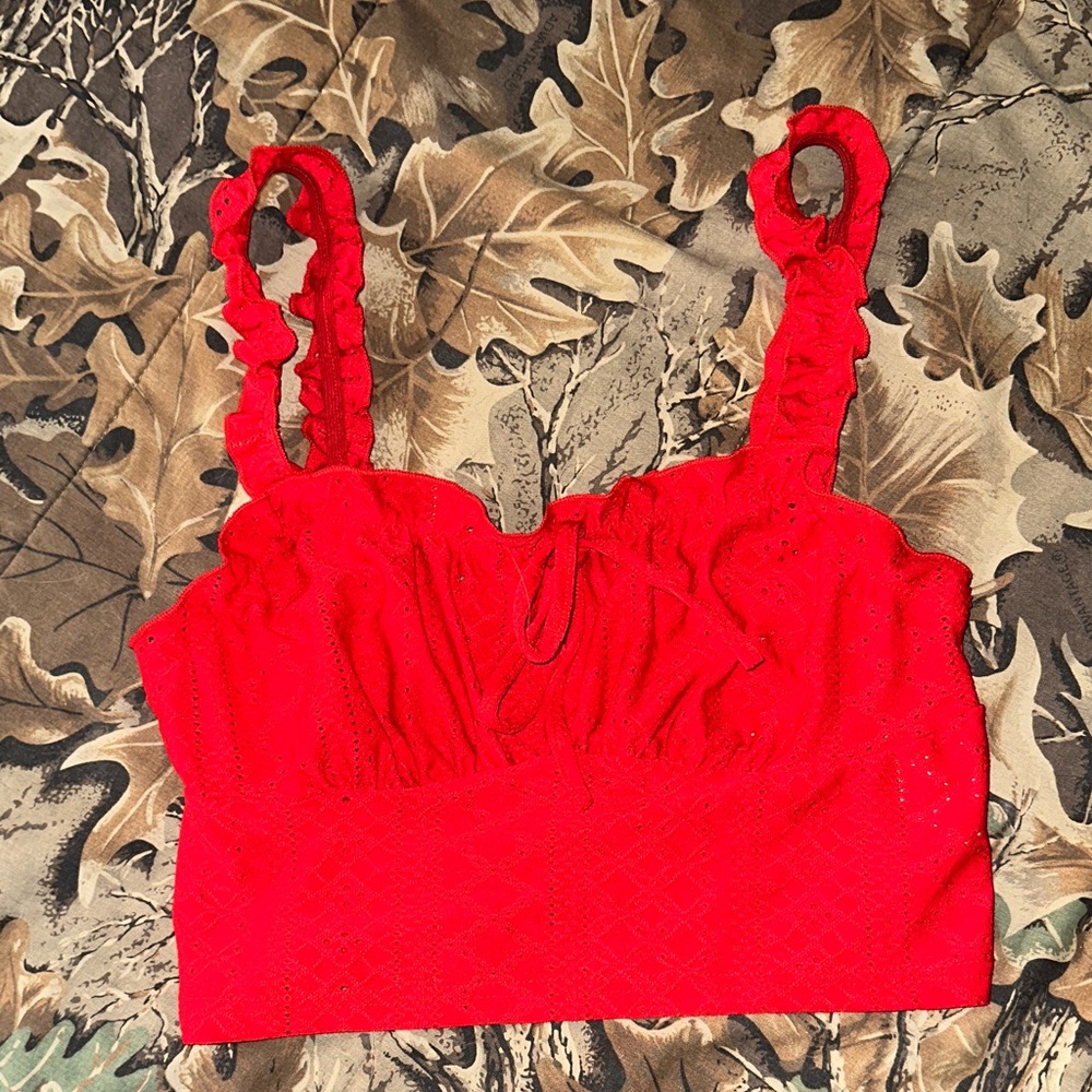 SHEIN Red Ruffled Crop Top